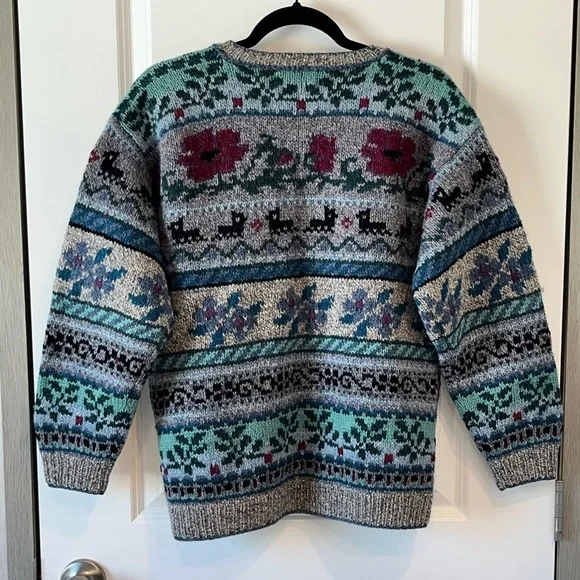 Vtg LL Bean Cardigan Womens Medium Wool Animal 80s Prairie Scottie Dog - Picture 3 of 10